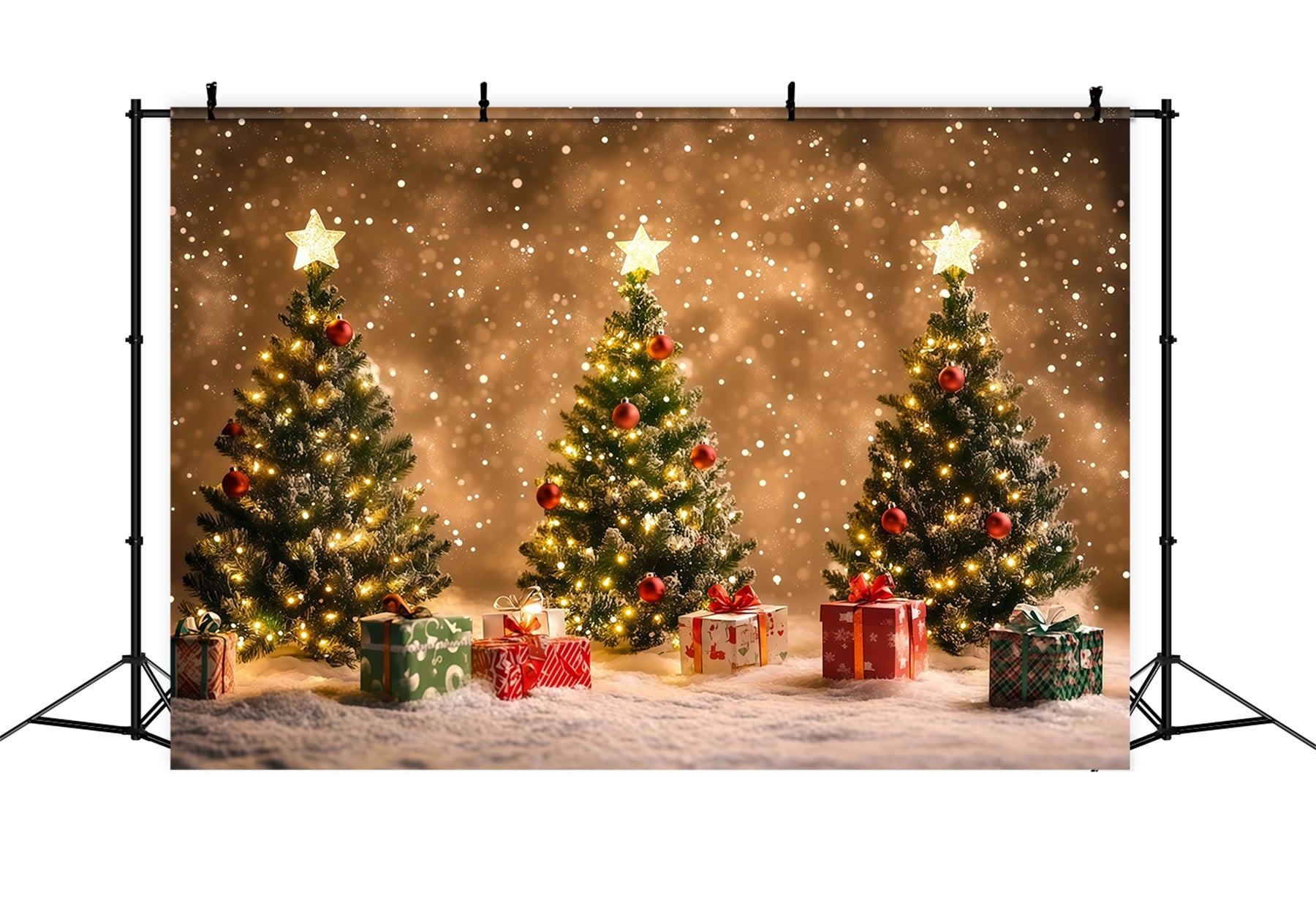 Christmas Tree Backdrop Bokeh Snowy Glowing Trees Backdrops Christmas RR68-74