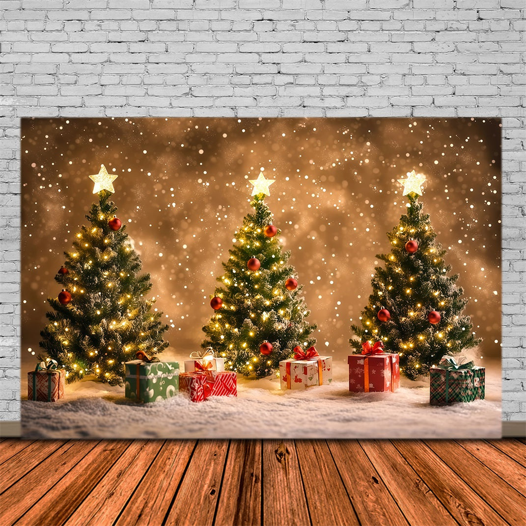 Christmas Tree Backdrop Bokeh Snowy Glowing Trees Backdrops Christmas RR68-74