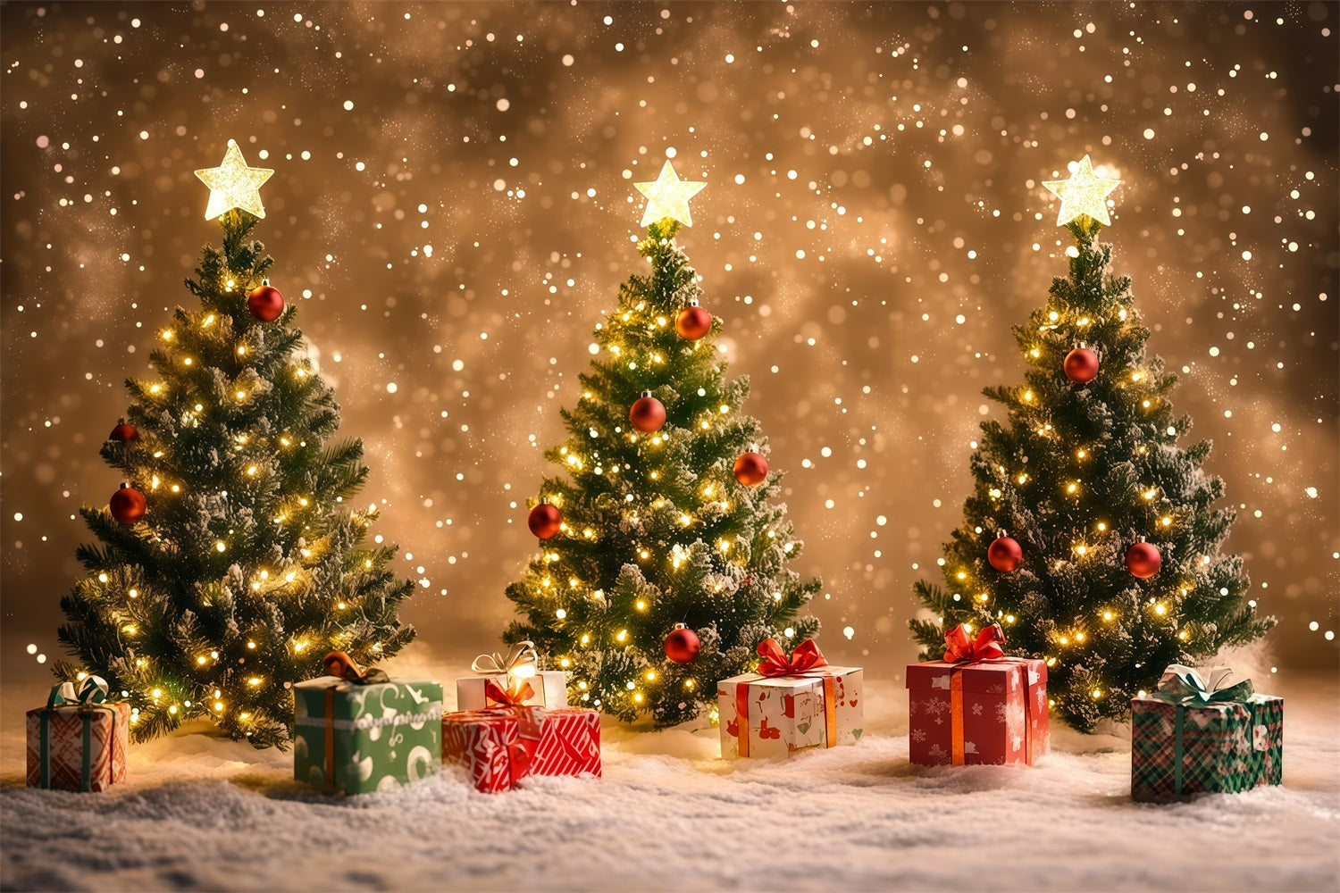 Christmas Tree Backdrop Bokeh Snowy Glowing Trees Backdrops Christmas RR68-74