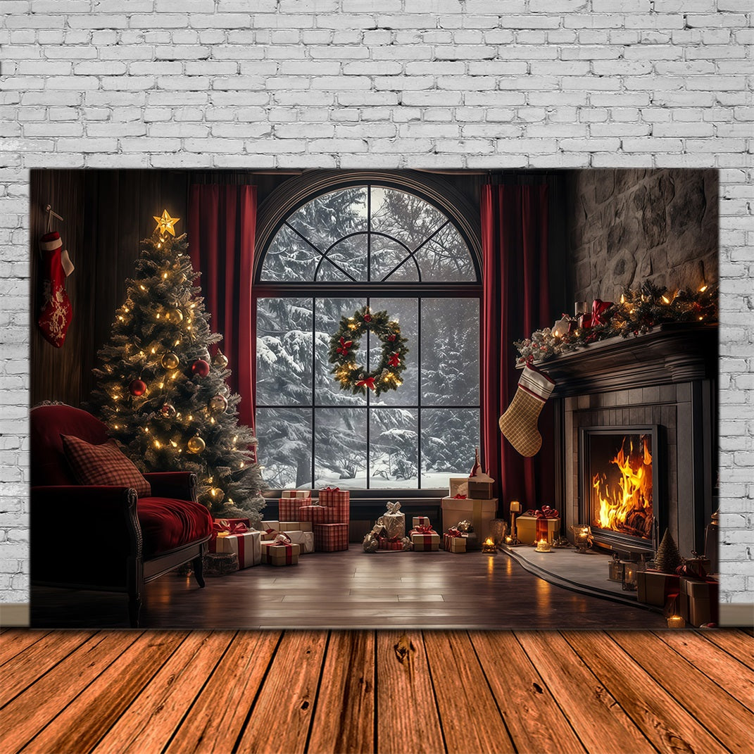 Christmas Window Backdrop Elegant Winter Livingroom Photography Christmas Backdrop RR68-75