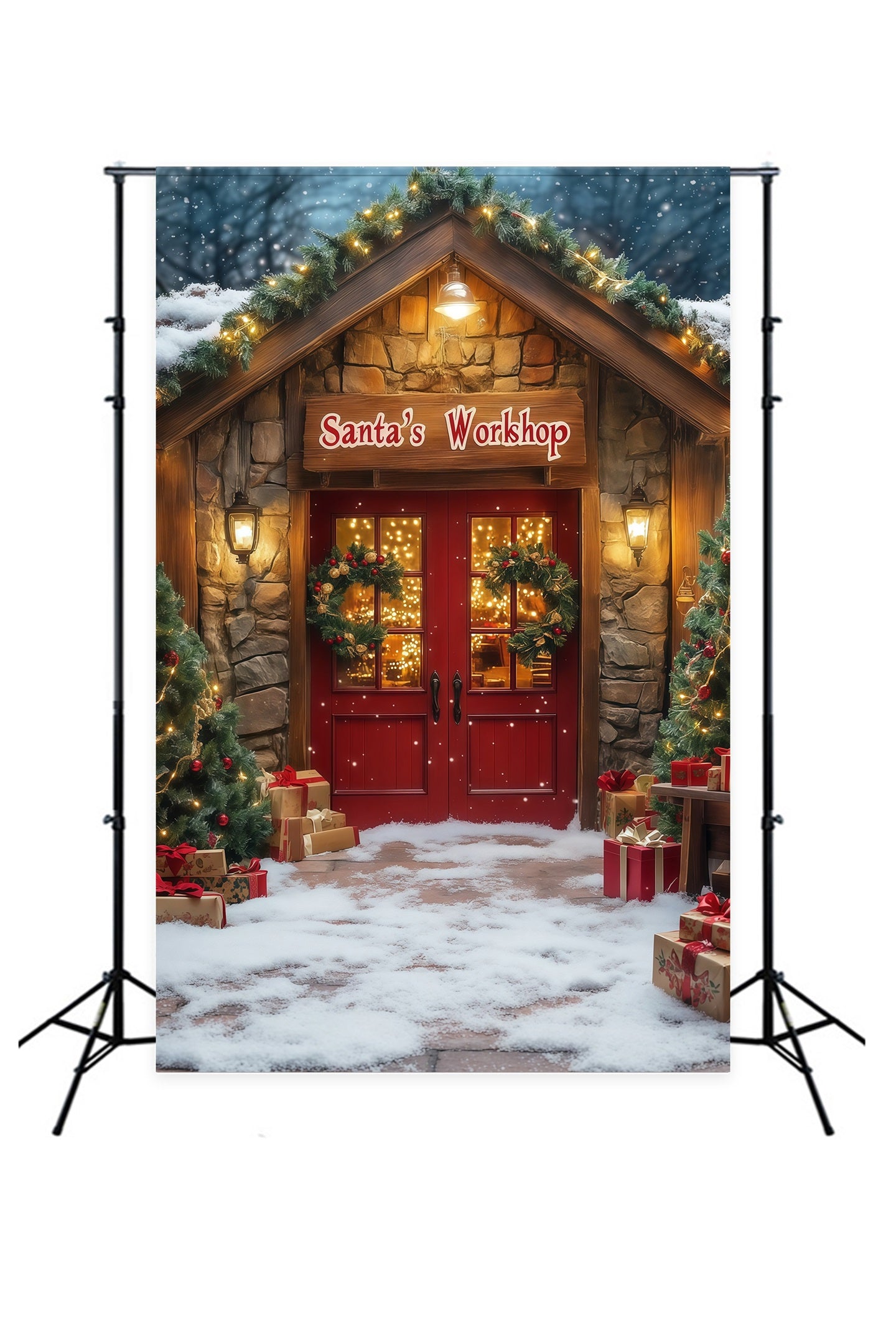 Christmas Shop Backdrop Santa Workshop Entrance Photography Backdrops Christmas RR68-76