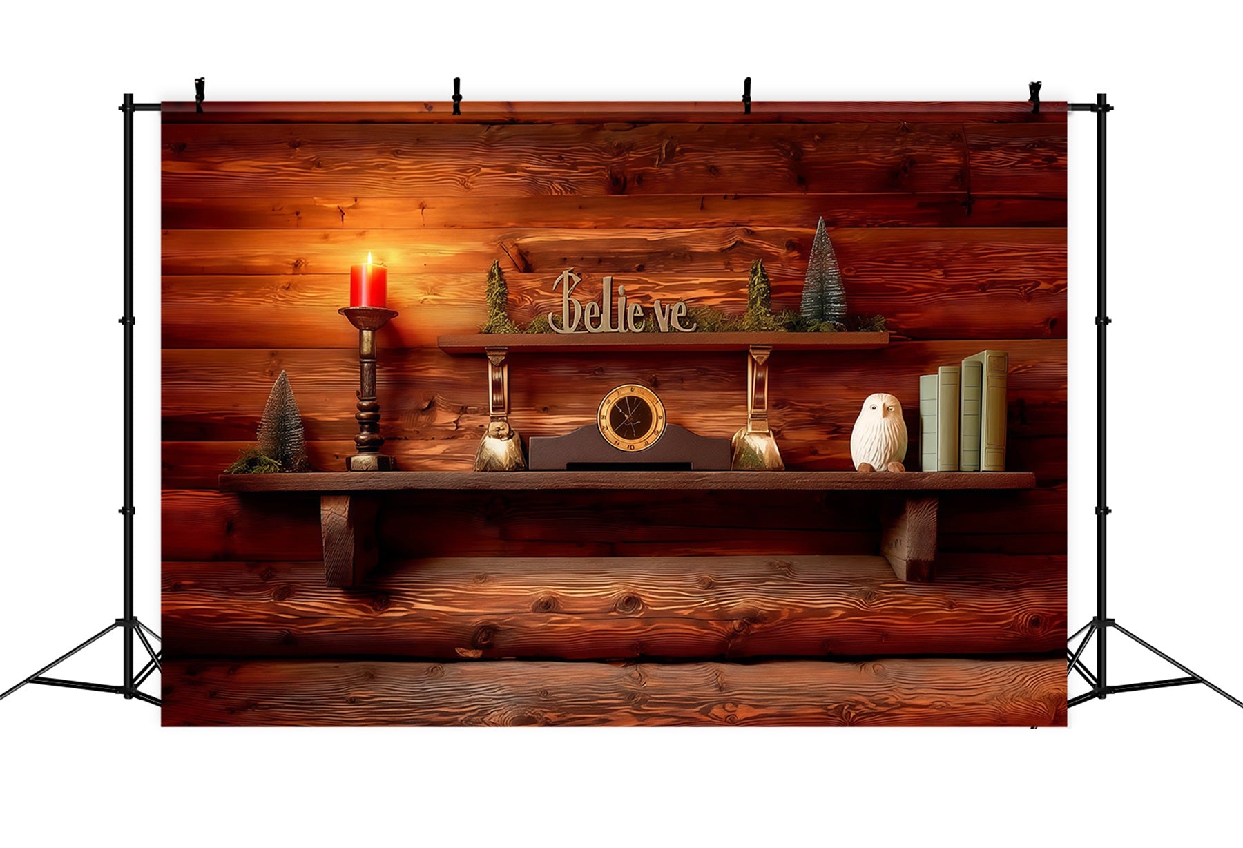 Religious Christmas Backdrop Wooden Believe Shelf Christmas Studio Backdrop RR68-79