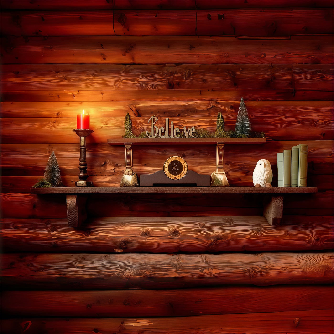 Religious Christmas Backdrop Wooden Believe Shelf Christmas Studio Backdrop RR68-79