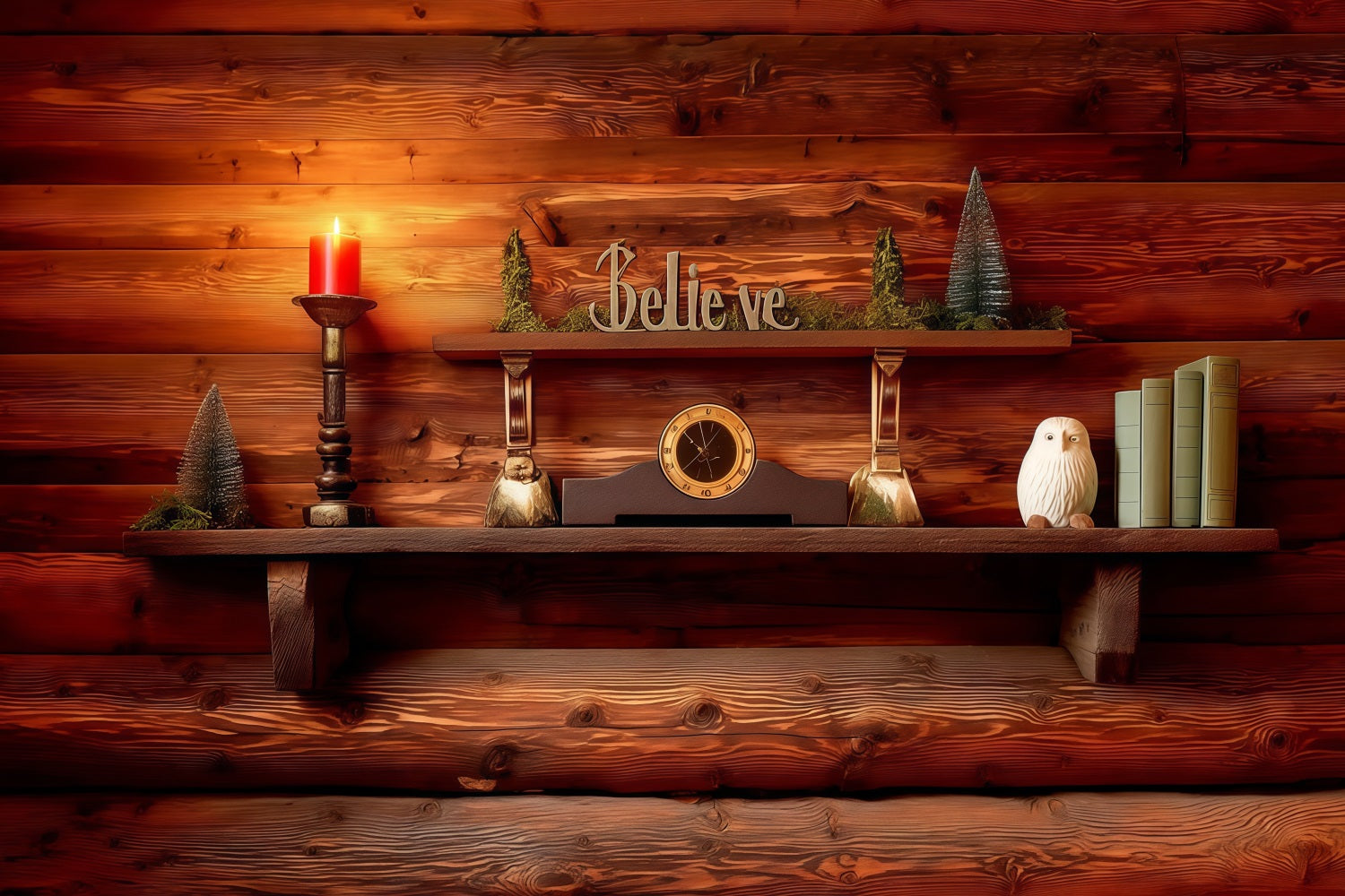 Religious Christmas Backdrop Wooden Believe Shelf Christmas Studio Backdrop RR68-79