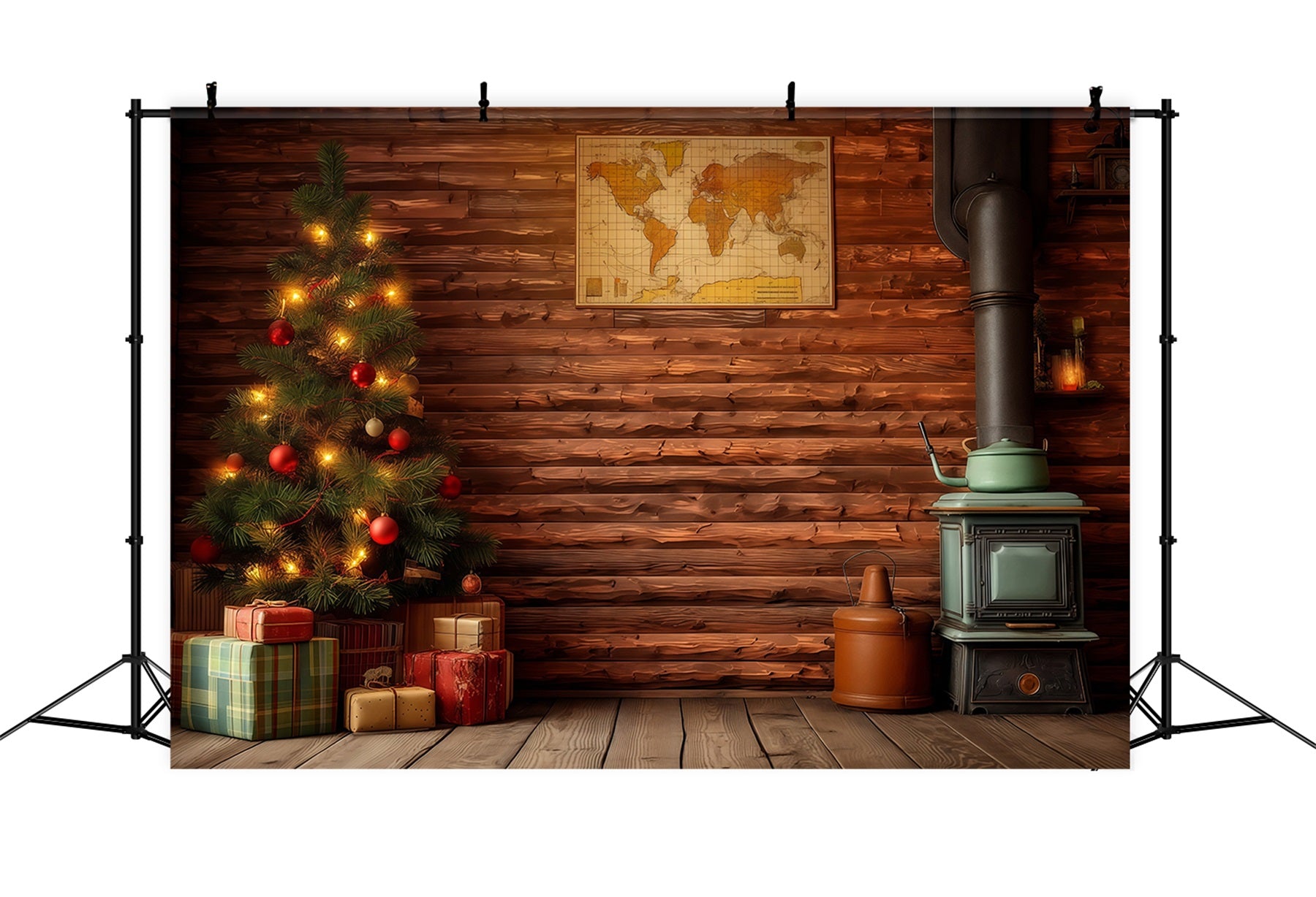 Country Christmas Backdrop Rustic Cabin Interior Photography Backdrop Christmas RR68-80