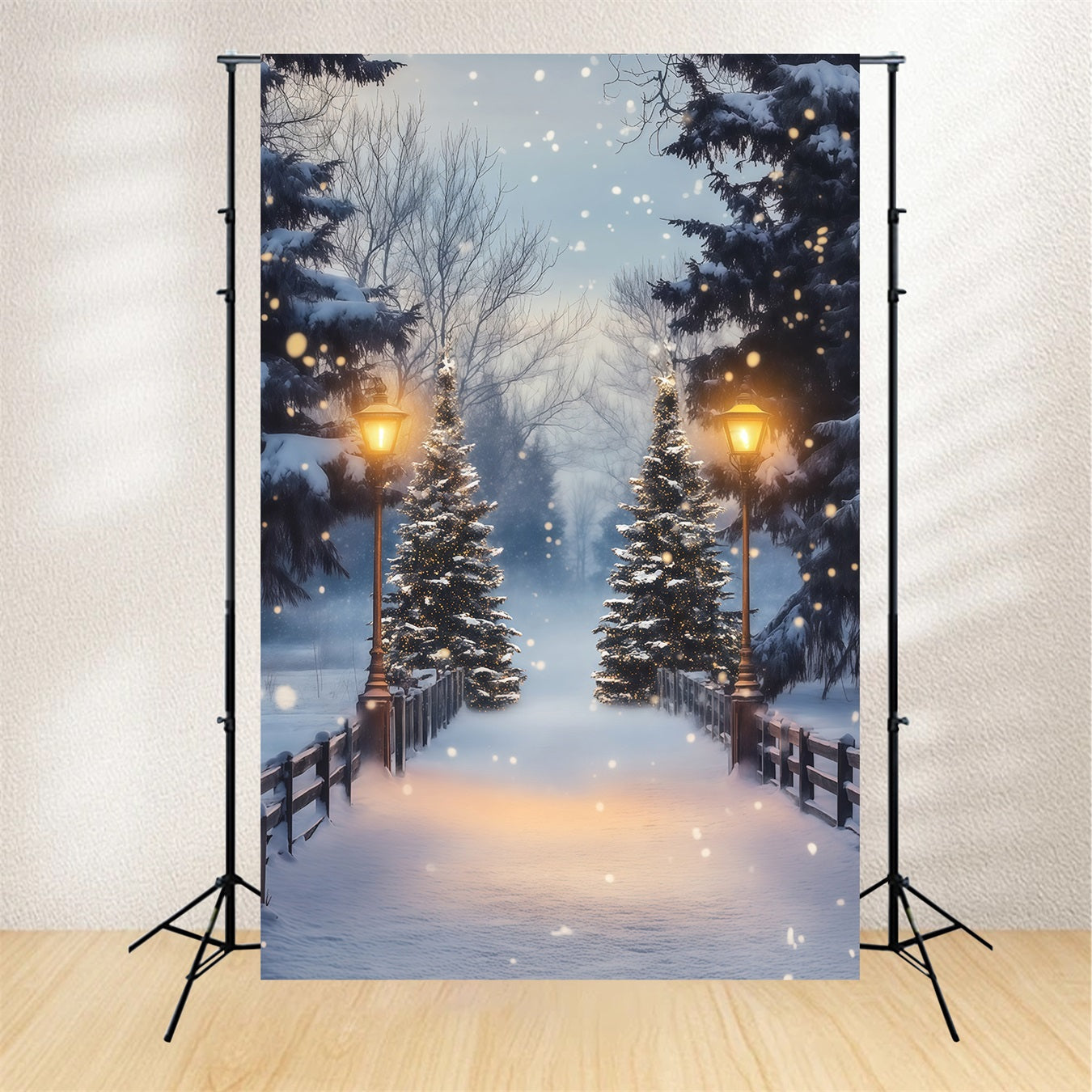 Christmas Forest Backdrop Snowy Pine Lantern Bridge Studio Christmas Backdrop RR68-86