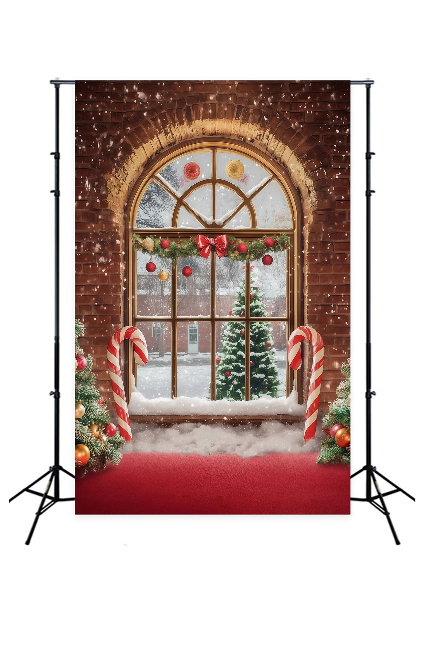 Christmas Window Backdrop Brick Candy Canes Tree Wall Christmas Backdrop RR68-88