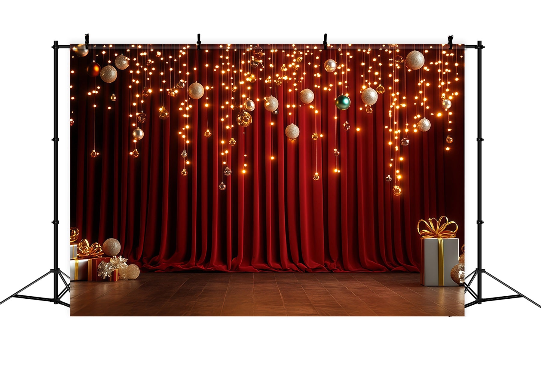 Christmas Stage Backdrops Golden Bauble Curtain Glow Christmas Indoor Backdrop RR68-90