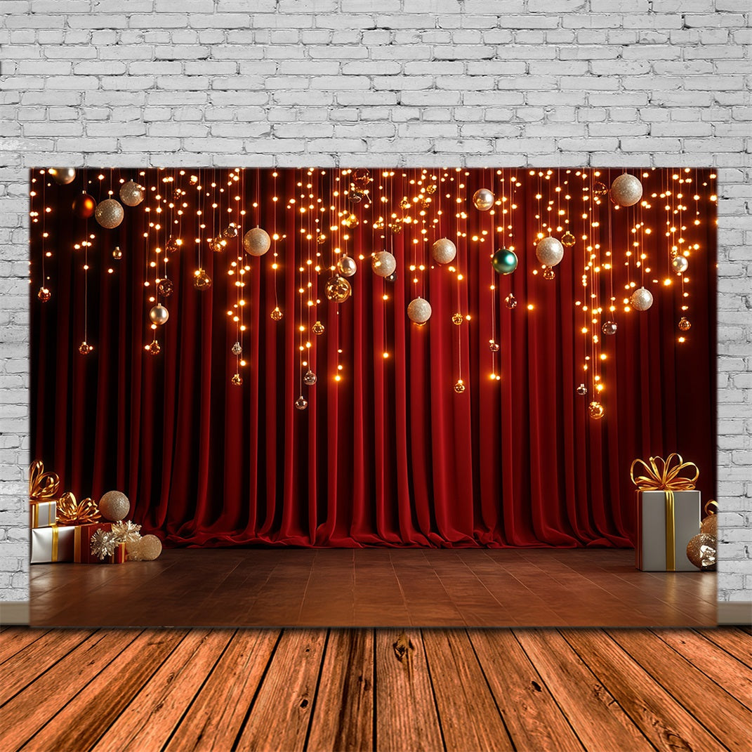 Christmas Stage Backdrops Golden Bauble Curtain Glow Christmas Indoor Backdrop RR68-90