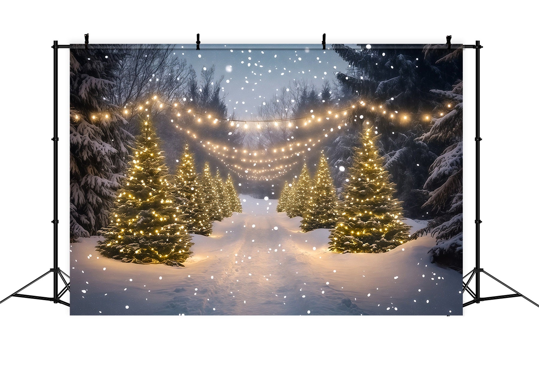 Christmas Wonderland Backdrop Snowy Forest Light Path Indoor Christmas Backdrops RR68-91