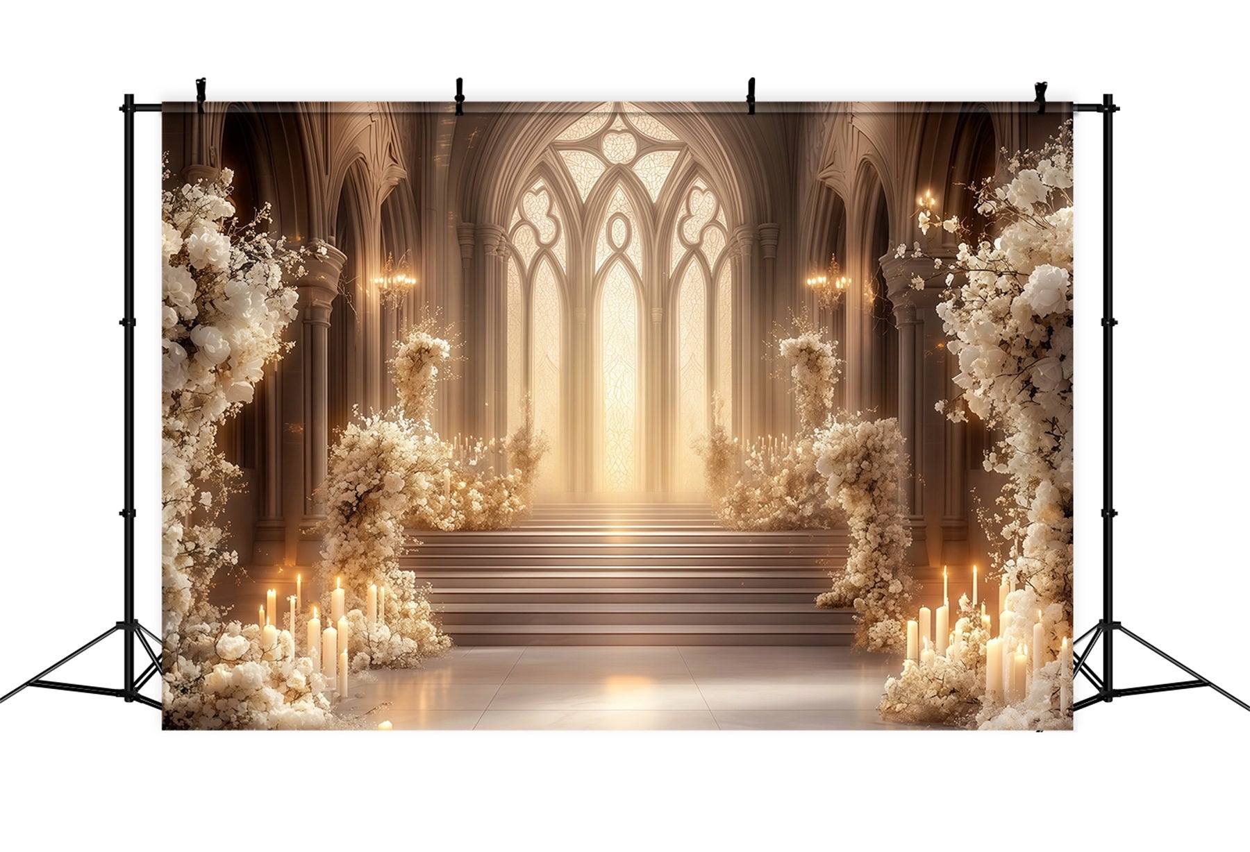 Church Christmas Backdrop Ivory Floral Cathedral Aisle Professional Christmas Backdrop RR68-92