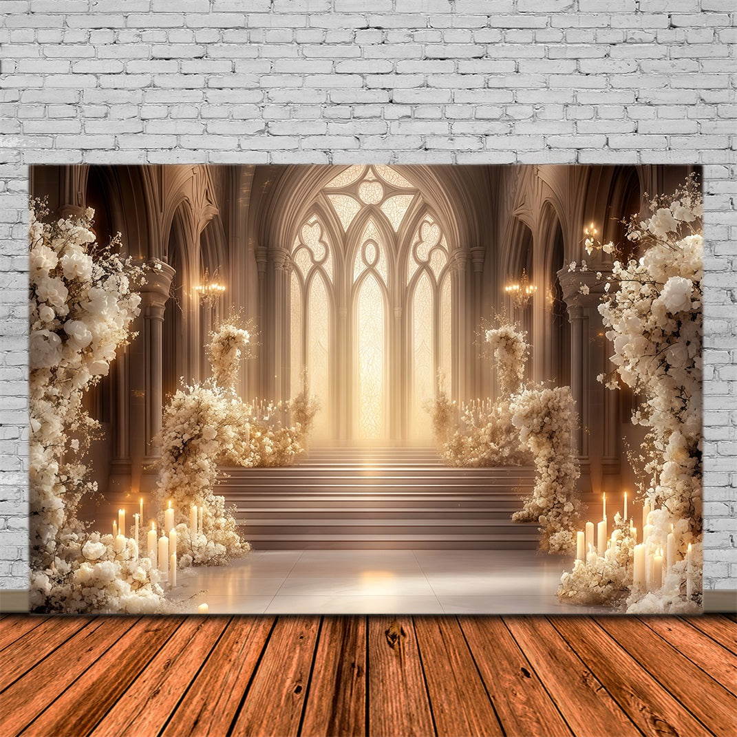 Church Christmas Backdrop Ivory Floral Cathedral Aisle Professional Christmas Backdrop RR68-92
