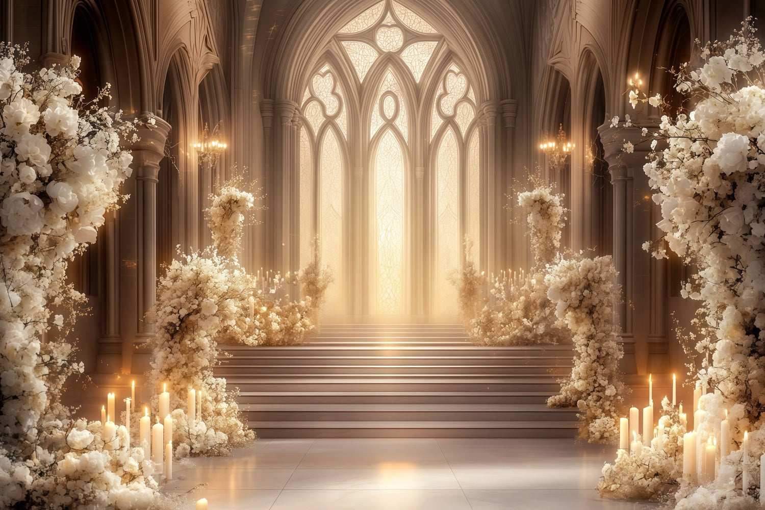 Church Christmas Backdrop Ivory Floral Cathedral Aisle Professional Christmas Backdrop RR68-92