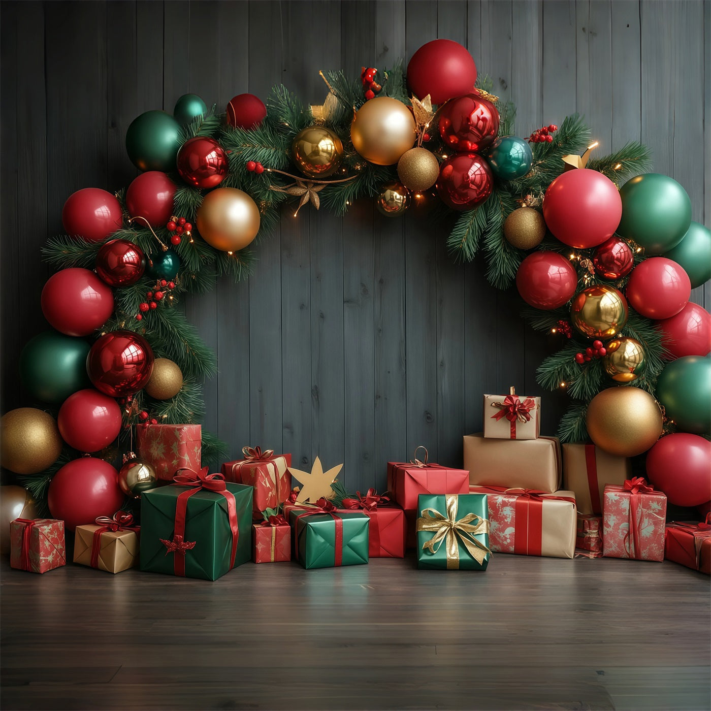 Christmas Wall Backdrop Festive Bauble Gift Arch Muslin Christmas Backdrop RR68-94
