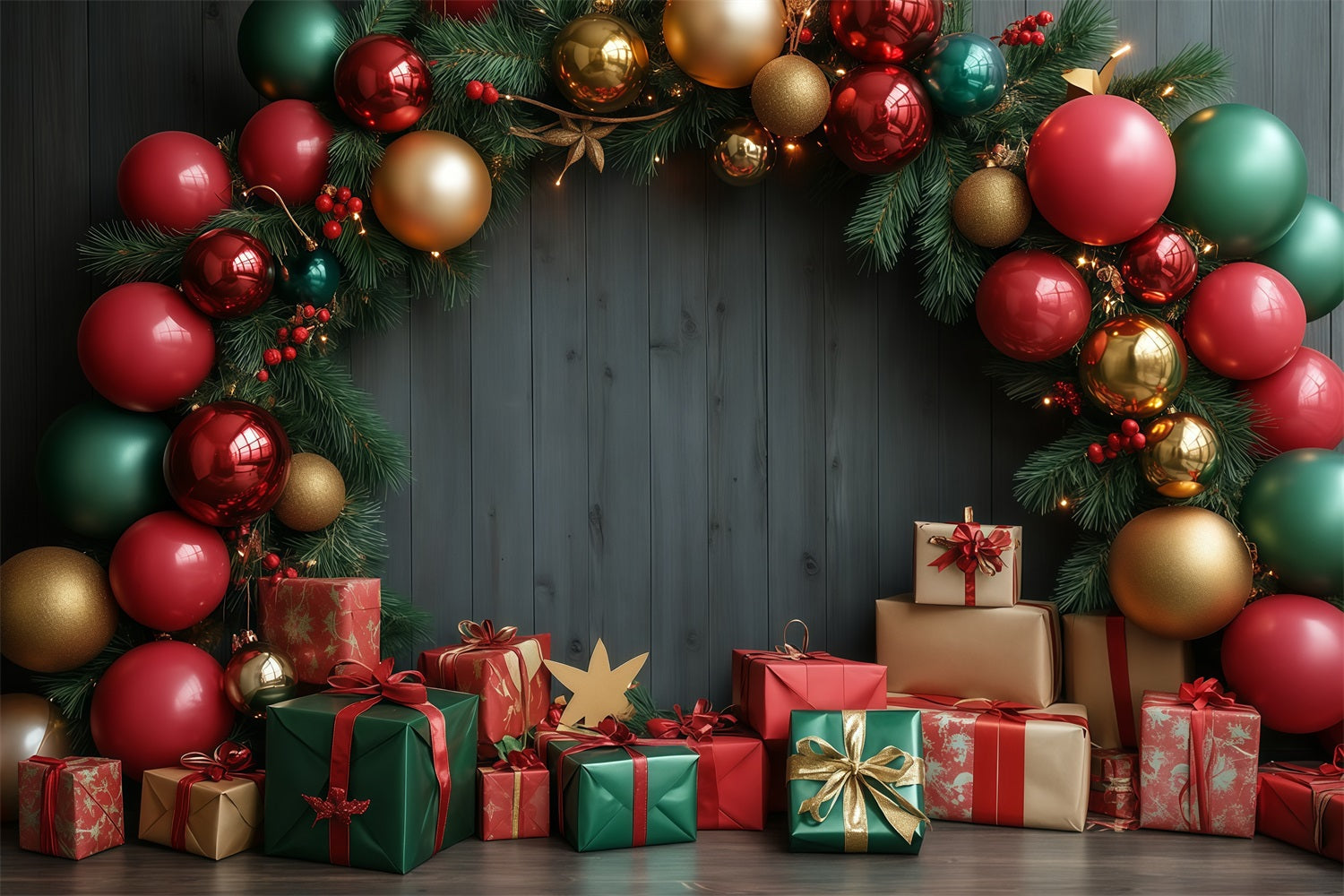 Christmas Wall Backdrop Festive Bauble Gift Arch Muslin Christmas Backdrop RR68-94