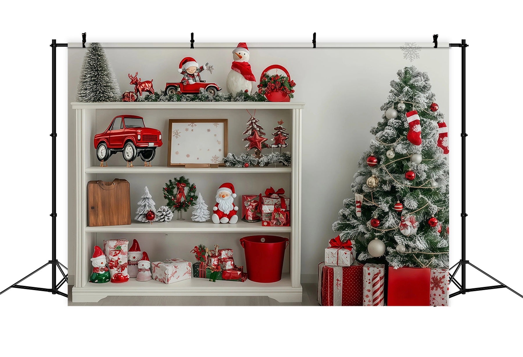 Christmas Ornament Backdrop Festive Shelf Tree Display Christmas Muslin Backdrops RR68-97