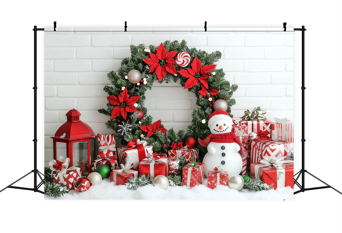 Christmas Wall Backdrop Poinsettia Wreath Snowman Gifts Large Christmas Backdrops RR69-101