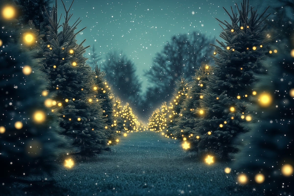 Christmas Tree Backdrop Twinkling Pine Light Path Christmas Wall Backdrop RR69-102