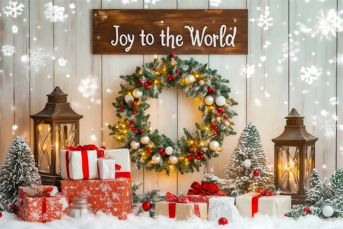 Christmas Wreath Backdrop Joy to the World Photography Christmas Backdrops RR69-103