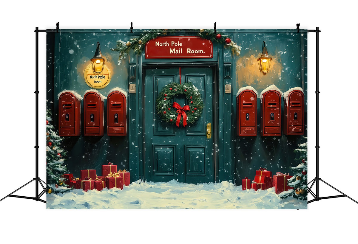 North Pole Christmas Backdrop Snowy Mail Room Door Photo Backdrops Christmas RR69-14