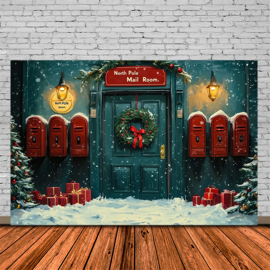 North Pole Christmas Backdrop Snowy Mail Room Door Photo Backdrops Christmas RR69-14