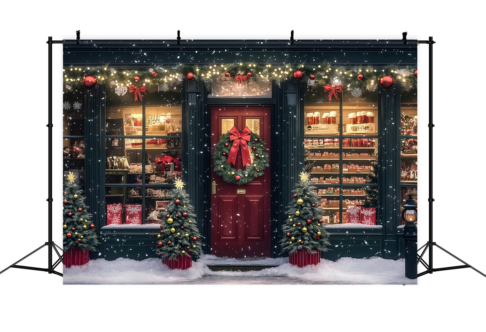 Christmas Shop Backdrop Festive Shopfront Gift Display Christmas Wall Backdrops RR69-15