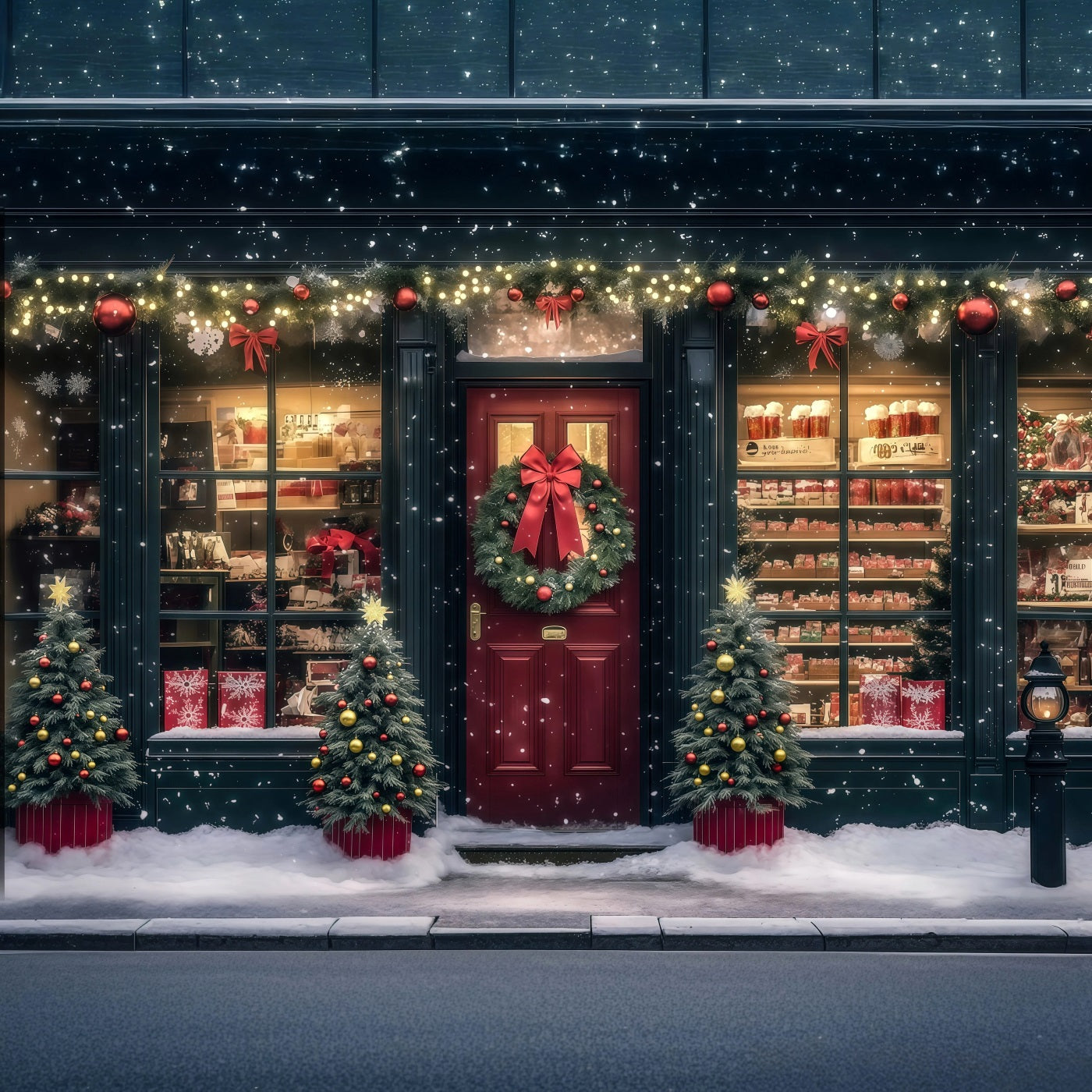 Christmas Shop Backdrop Festive Shopfront Gift Display Christmas Wall Backdrops RR69-15