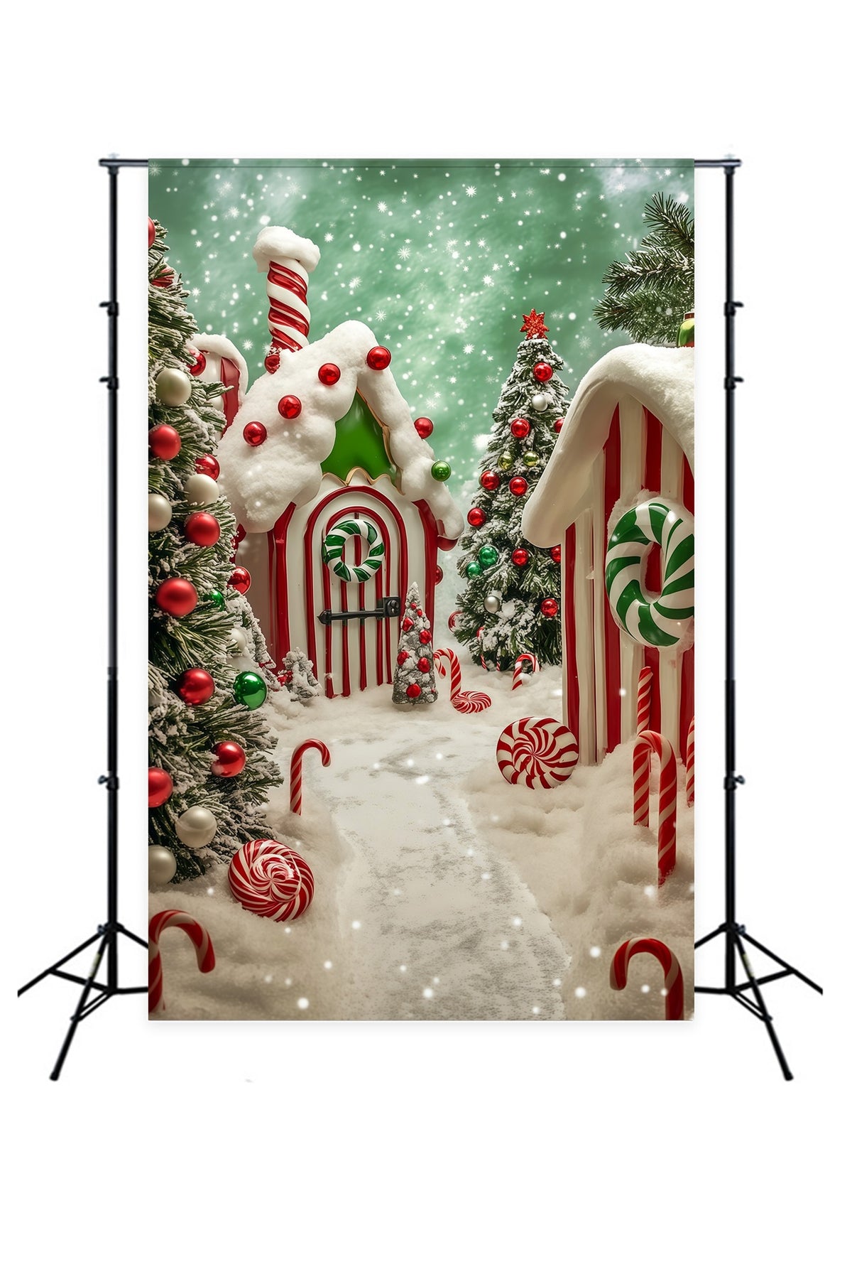 Candyland Christmas Backdrop Snowy Gingerbread Village Photography Backdrop Christmas RR69-17