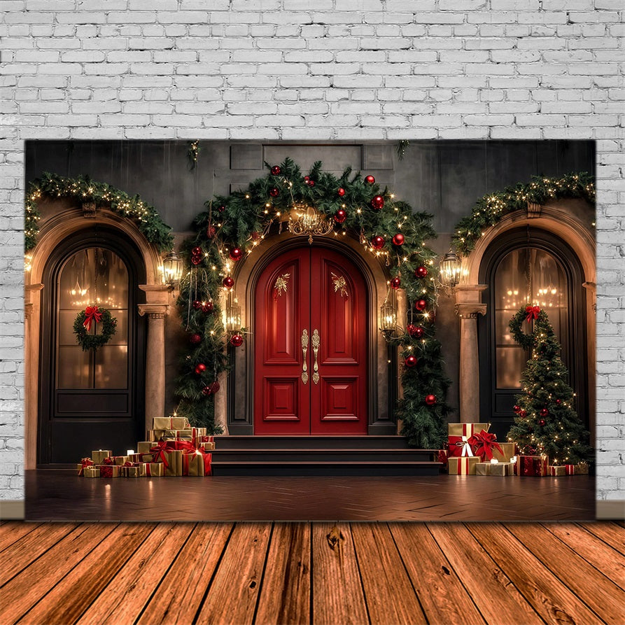 Christmas Arch Backdrop Luxury Garland Door Entrance Studio Backdrops Christmas RR69-19