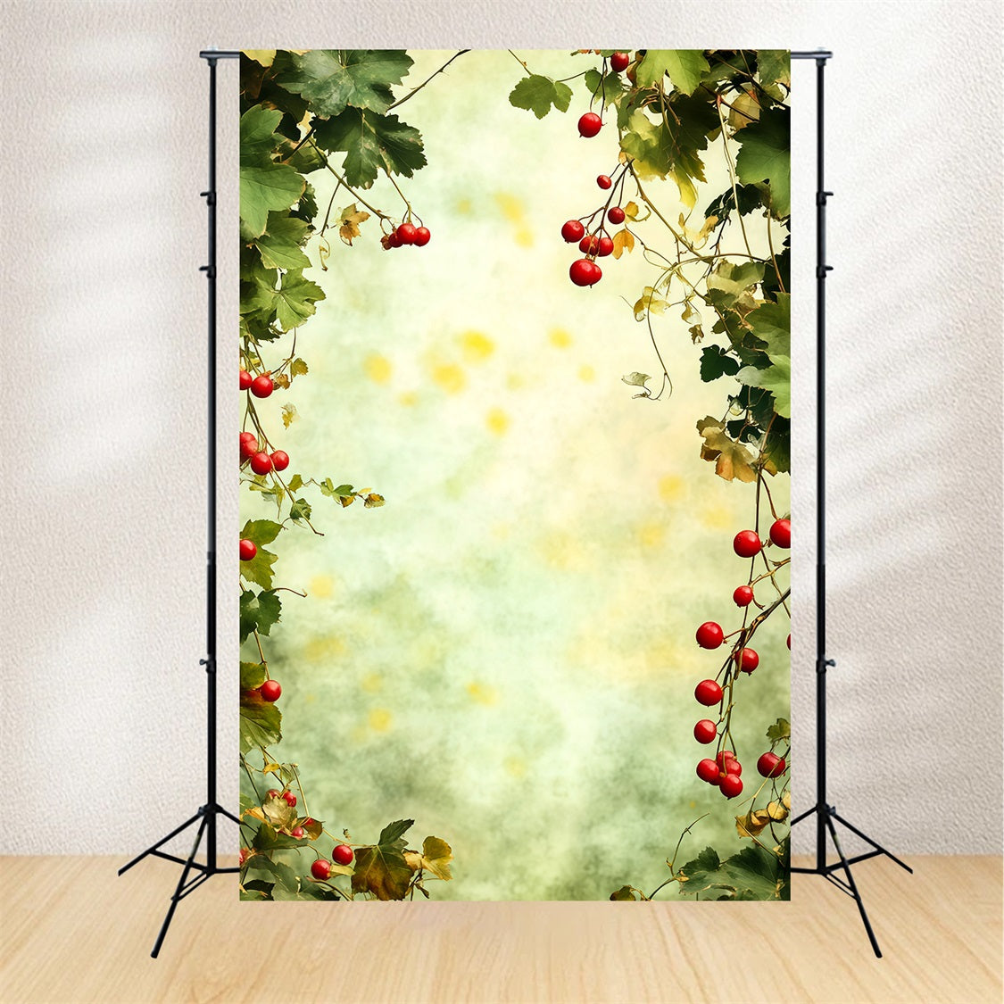 Christmas Greenery Backdrop Berry Green Leaves Frame Photo Christmas Backdrop RR69-20