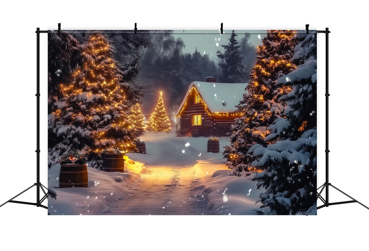 Winter Christmas Backdrop Cozy Cabin Pine Glow Christmas Muslin Backdrop RR69-26