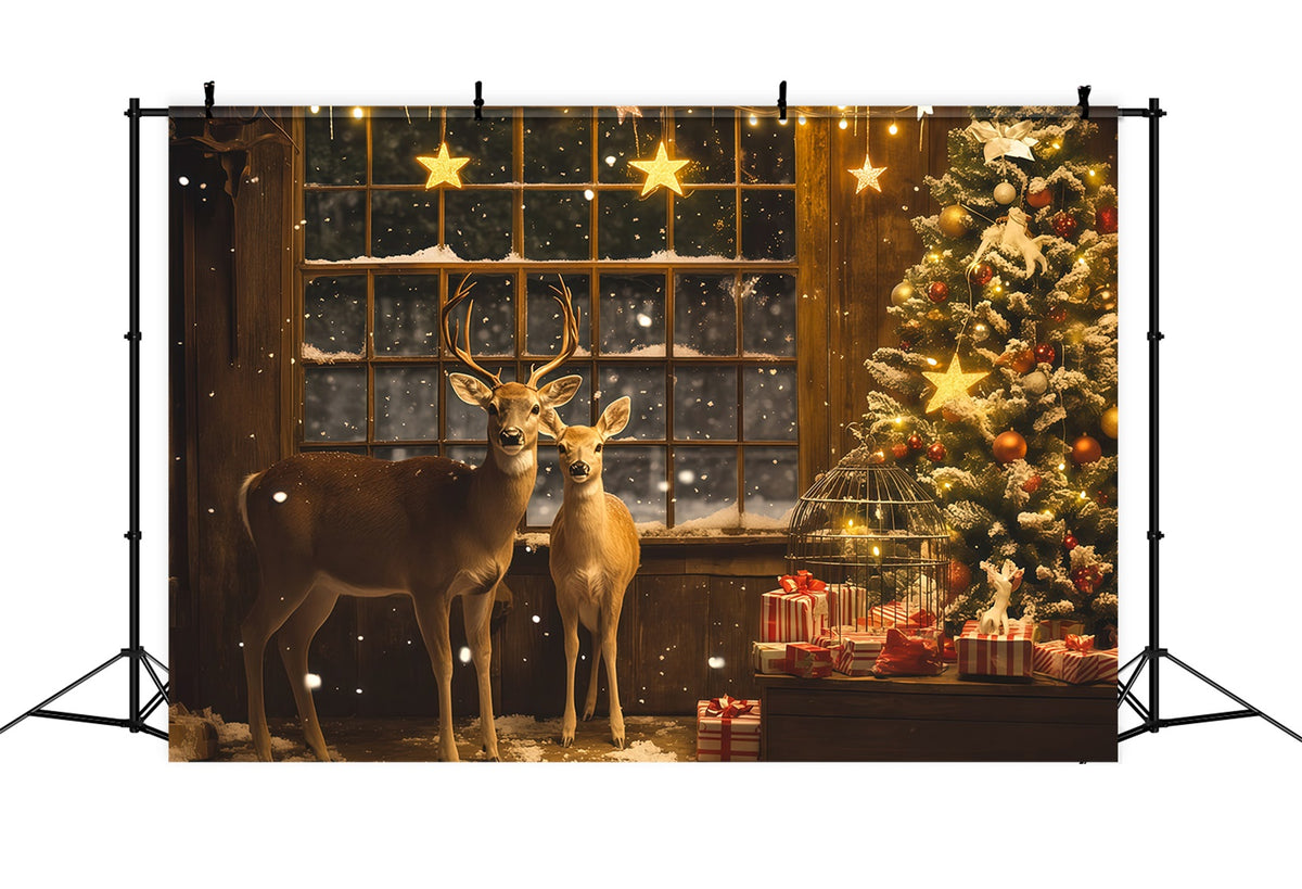 Christmas Window Backdrop Deer Stars Gift Corner Christmas Photography Backdrop RR69-3