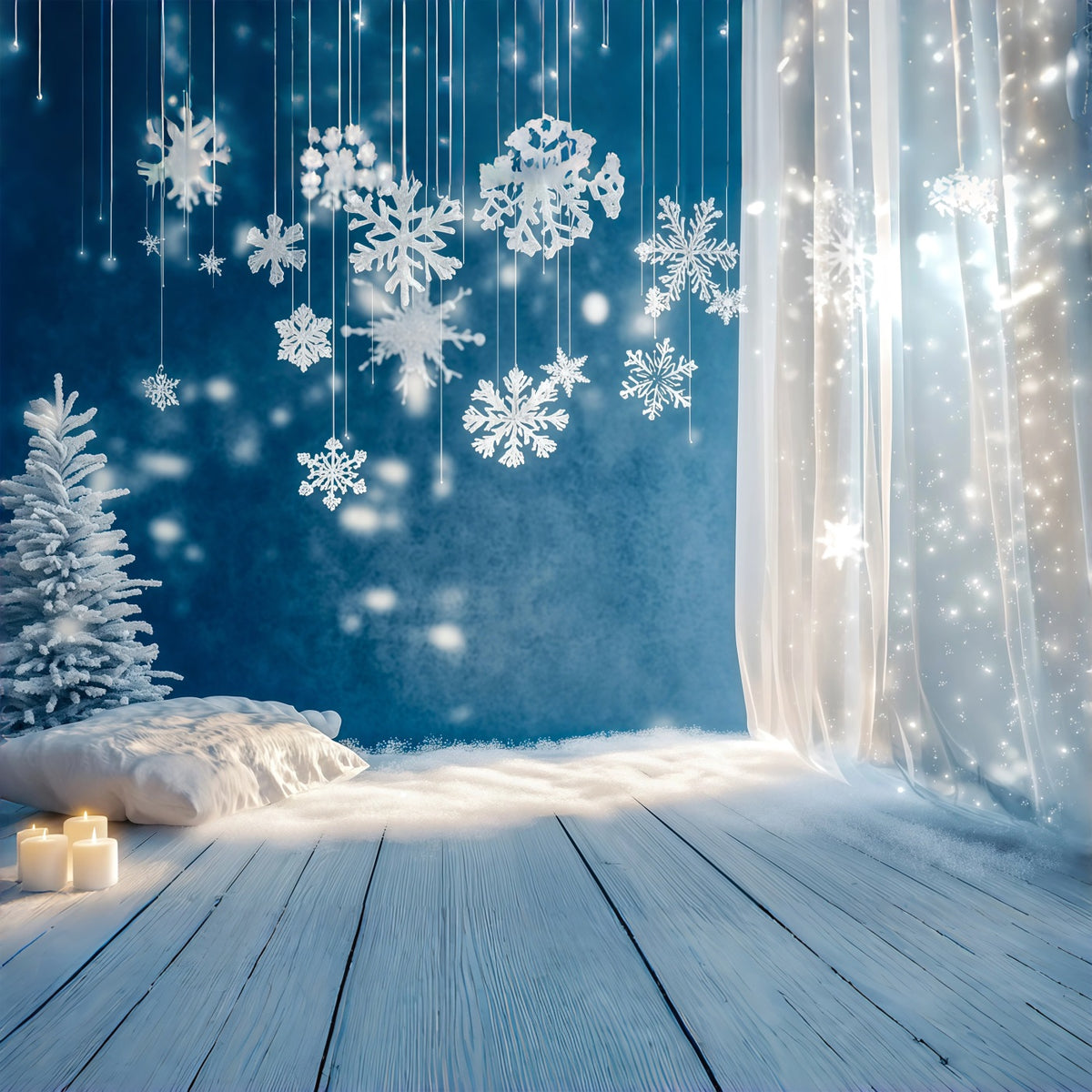 Simple Christmas Backdrop Frosted Snowflake Curtain Glow Wall Backdrop Christmas RR69-30