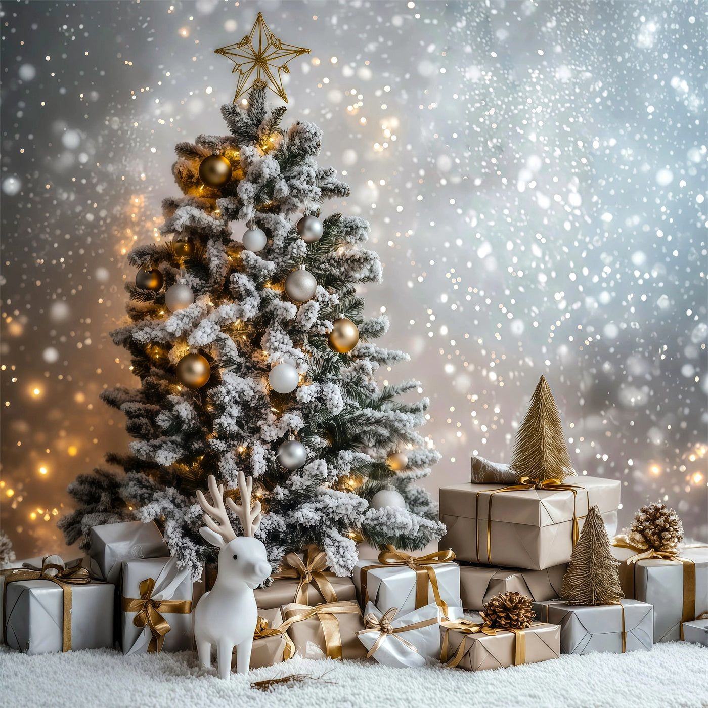 Christmas Bokeh Backdrop Frosted Tree Gift Display Christmas Muslin Backdrops RR69-34