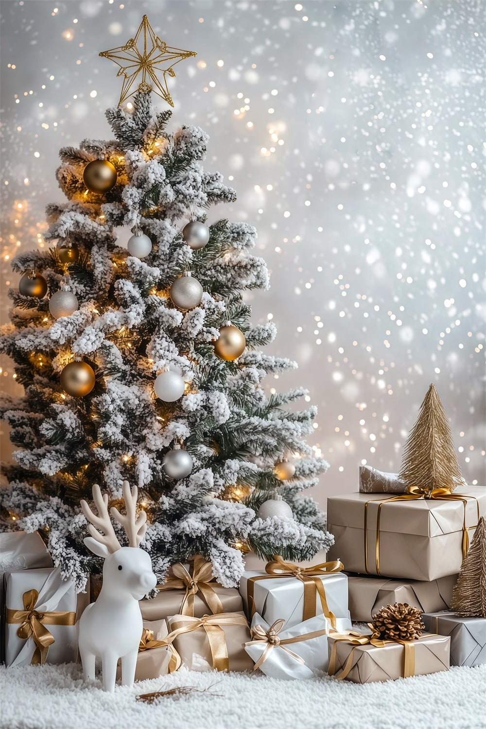 Christmas Bokeh Backdrop Frosted Tree Gift Display Christmas Muslin Backdrops RR69-34