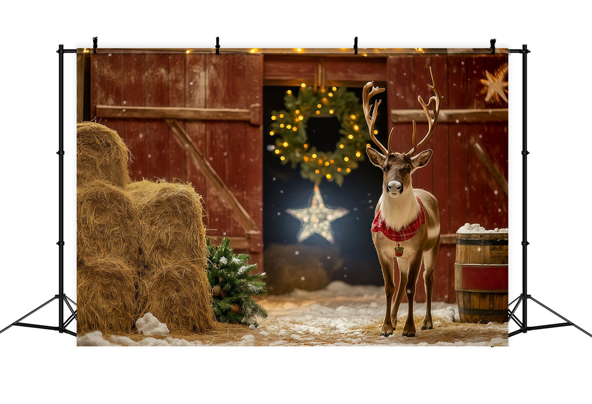 Christmas Barn Door Backdrop Rustic Reindeer Barn Entrance Backdrop Christmas RR69-39