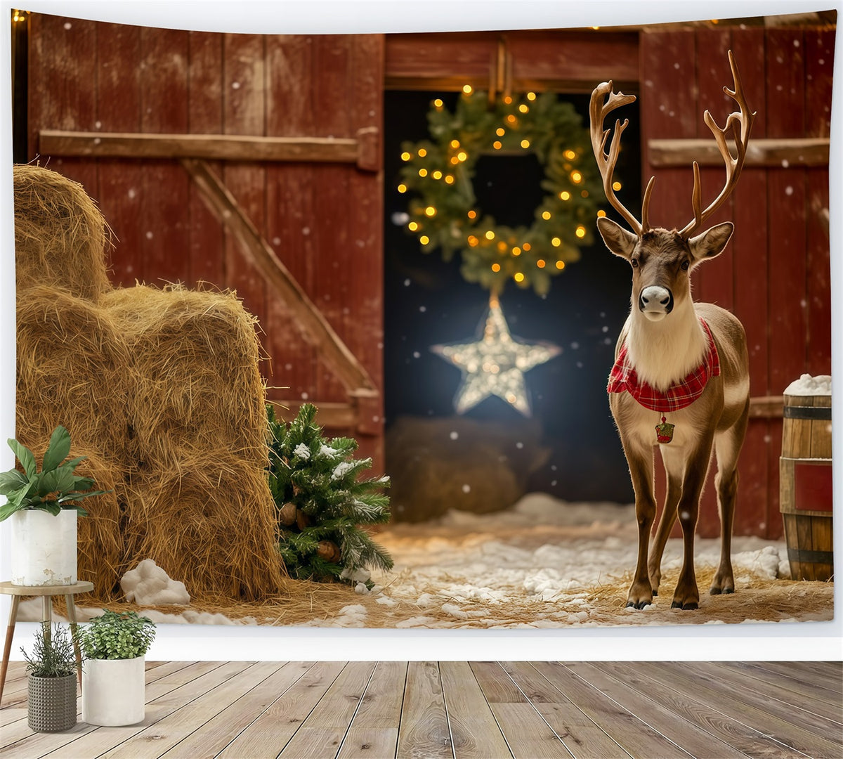 Christmas Barn Door Backdrop Rustic Reindeer Barn Entrance Backdrop Christmas RR69-39