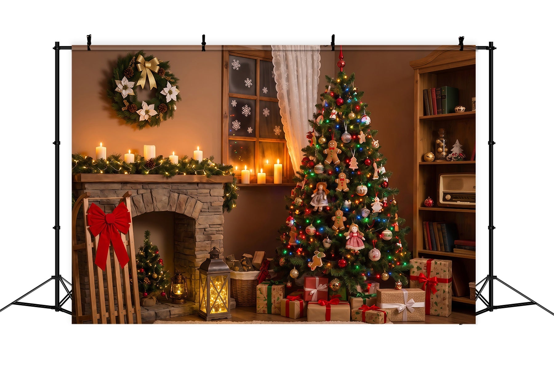 Christmas Night Backdrop Cozy Fireplace Doll Decor Christmas Photography Backdrops RR69-42