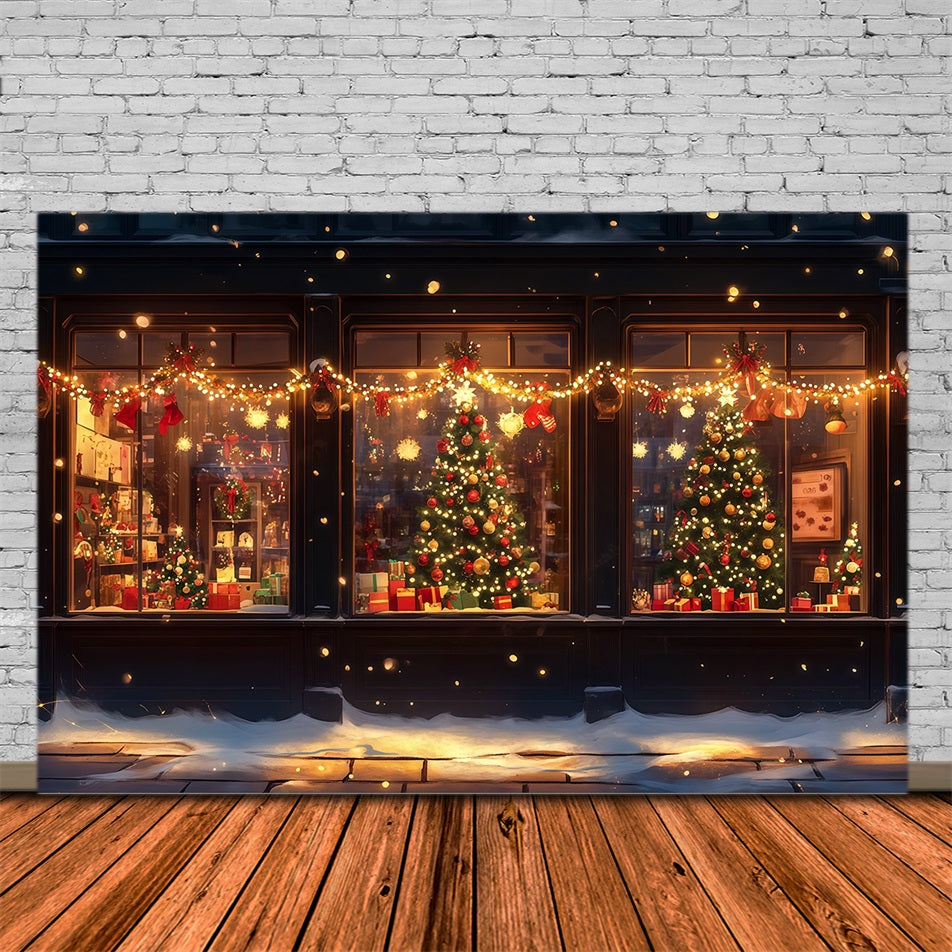 Christmas Store Backdrop Winter Shopfront Window Glow Christmas Wall Backdrop RR69-45