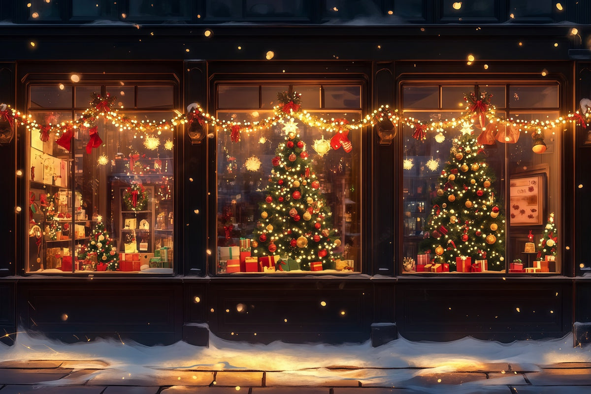 Christmas Store Backdrop Winter Shopfront Window Glow Christmas Wall Backdrop RR69-45