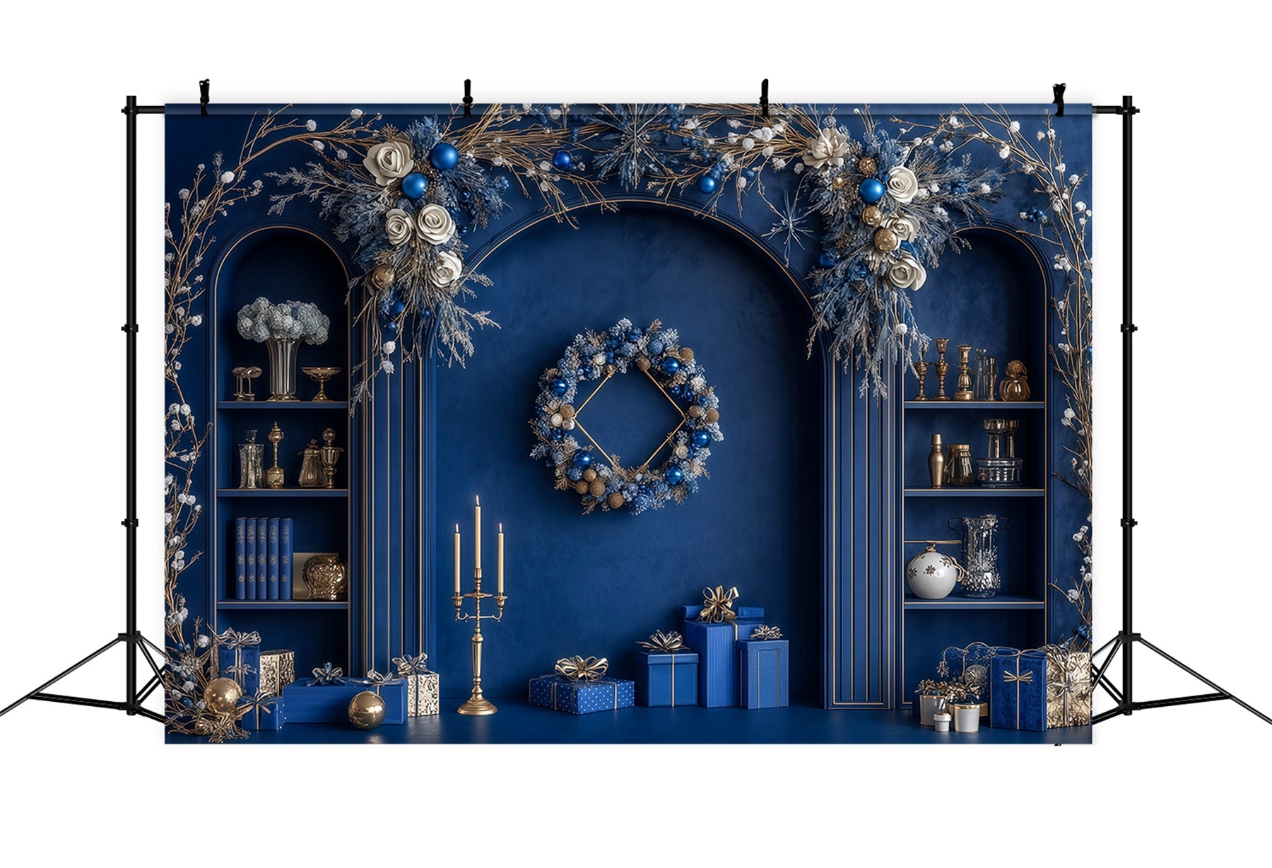 Blue Christmas Backdrop Blue Frosted Arch Decor Photography Christmas Backdrops RR69-46