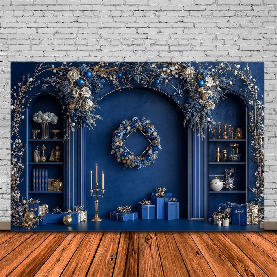 Blue Christmas Backdrop Blue Frosted Arch Decor Photography Christmas Backdrops RR69-46
