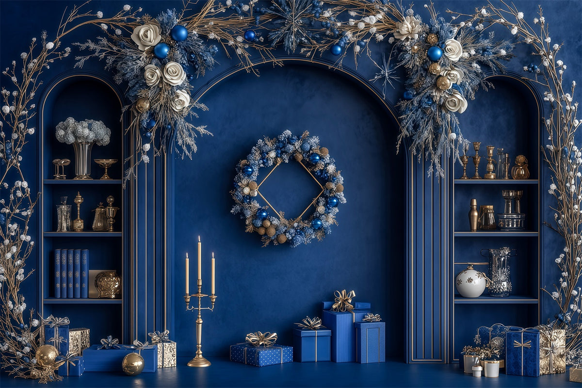 Blue Christmas Backdrop Blue Frosted Arch Decor Photography Christmas Backdrops RR69-46