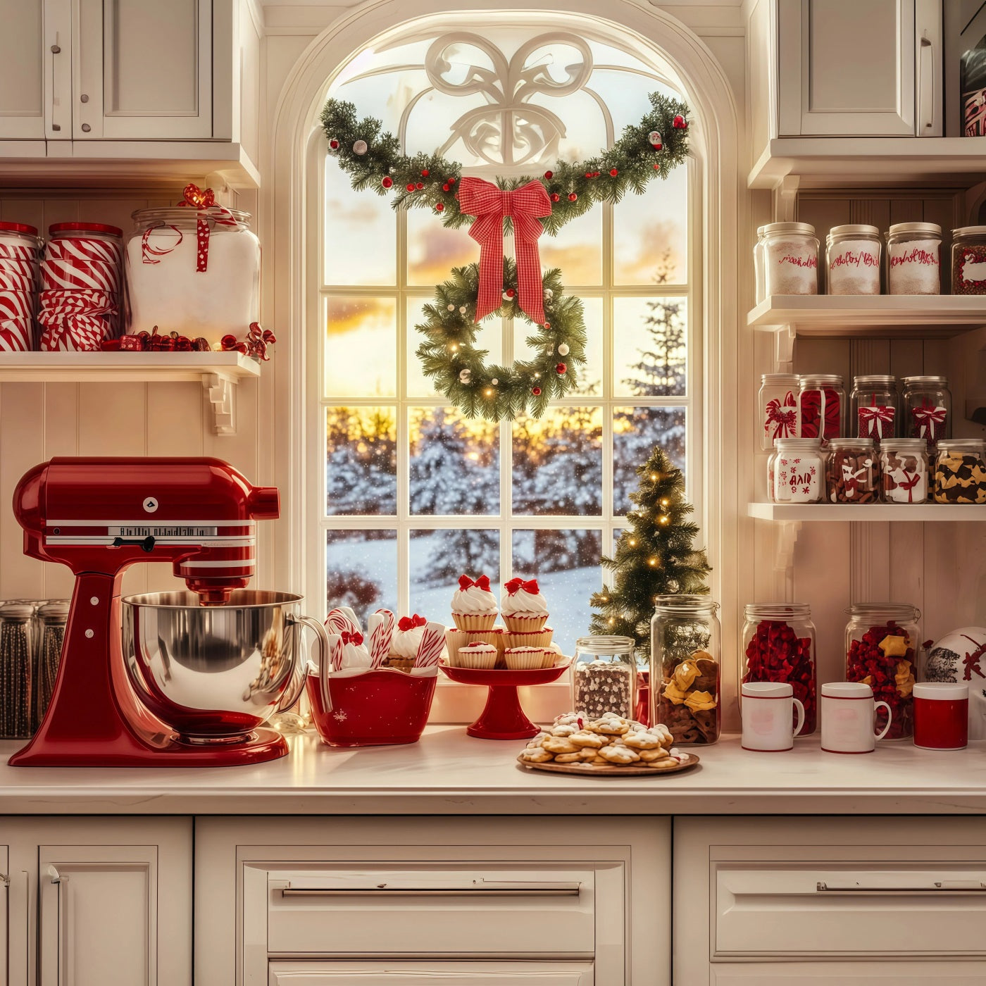 Christmas Bakery Backdrop Candy Kitchen Baking Corner Backdrops Christmas RR69-48