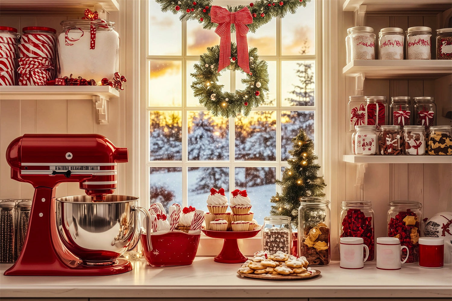 Christmas Bakery Backdrop Candy Kitchen Baking Corner Backdrops Christmas RR69-48