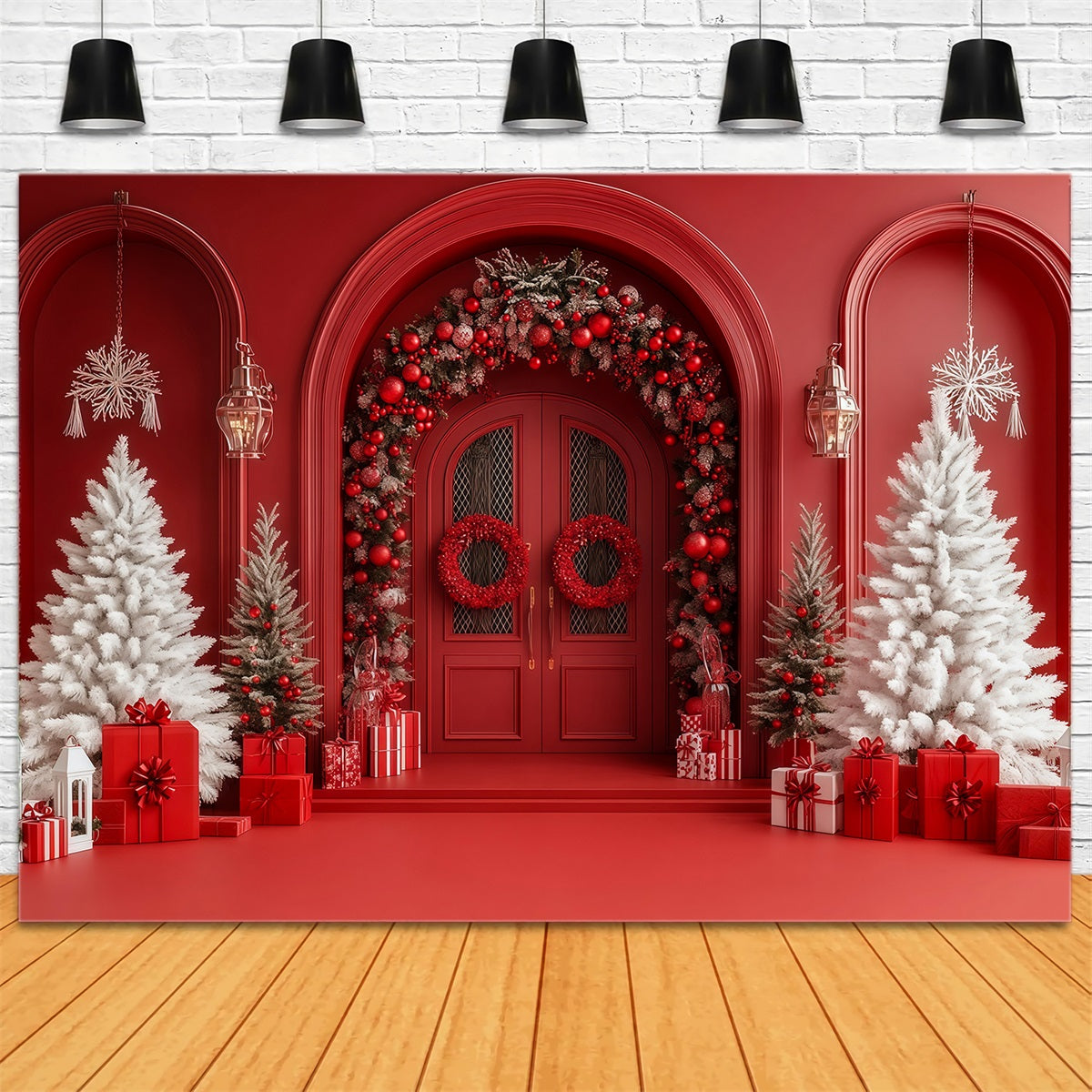 Christmas Arch Backdrop Red Door Berry Archway Photo Backdrops Christmas RR69-51