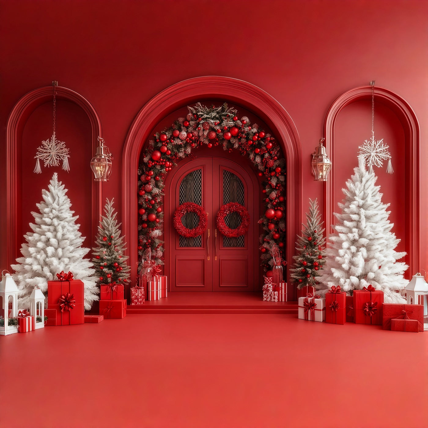 Christmas Arch Backdrop Red Door Berry Archway Photo Backdrops Christmas RR69-51