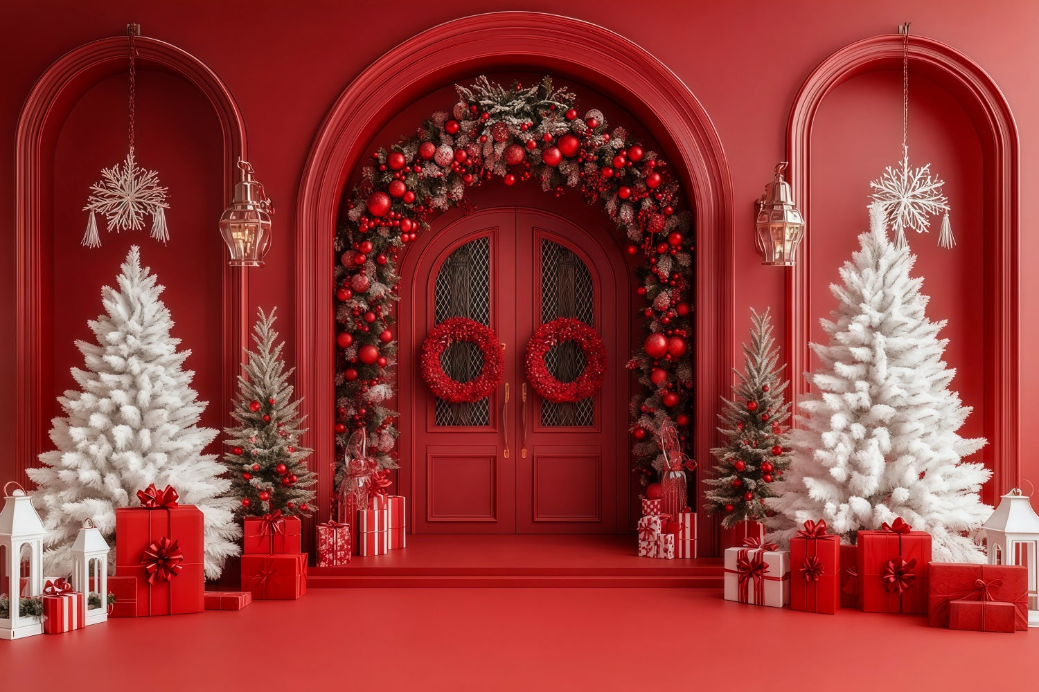Christmas Arch Backdrop Red Door Berry Archway Photo Backdrops Christmas RR69-51