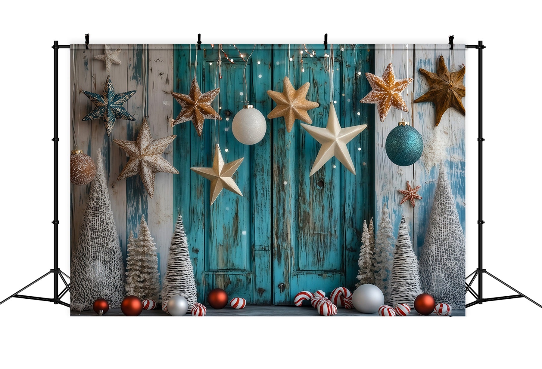 Christmas Wood Backdrop Coastal Star Ornament Decor Christmas Studio Backdrop RR69-53