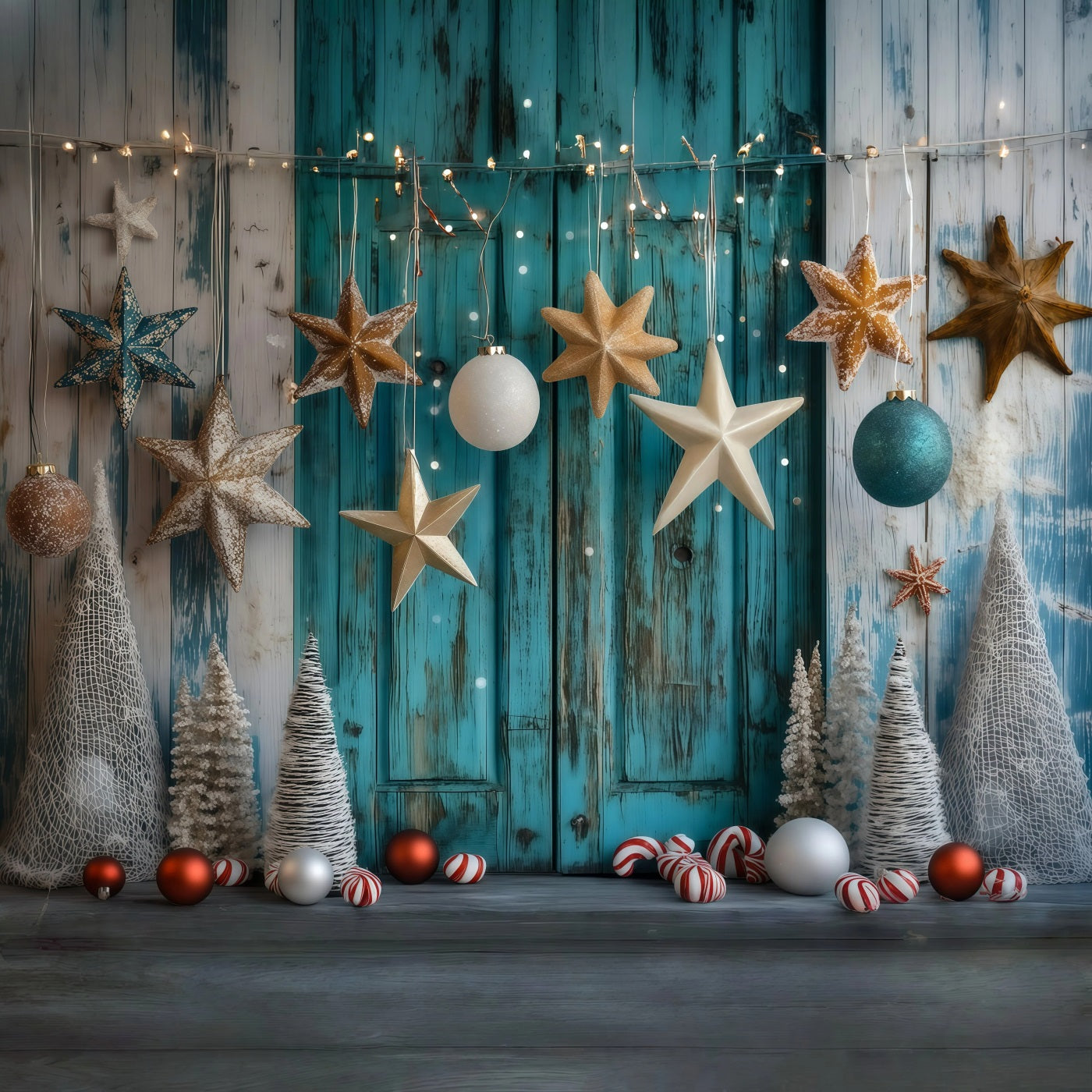 Christmas Wood Backdrop Coastal Star Ornament Decor Christmas Studio Backdrop RR69-53